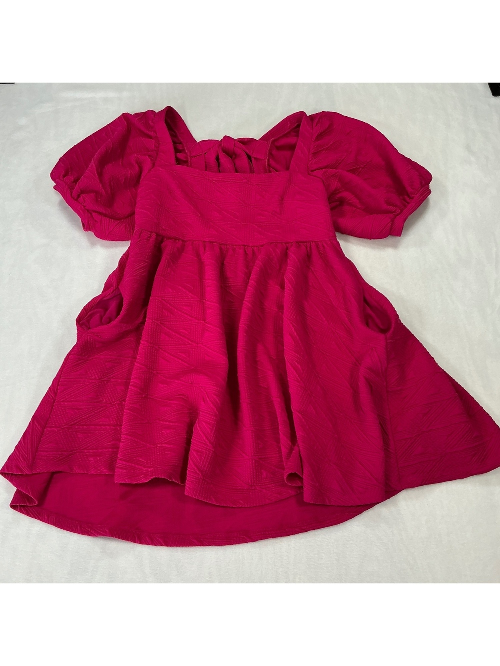 Free People Pink Textured Puff Sleeve Mini Dress Women’s Large L